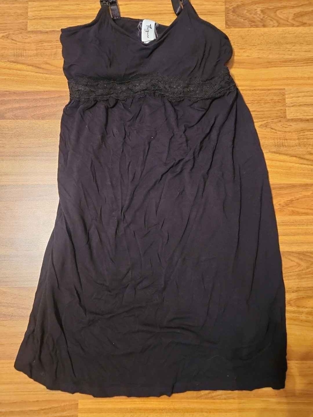 Black Lace-Trim Nursing Nightgown with Adjustable Straps
